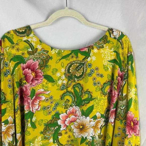 LOFT Yellow Floral Print Balloon Sleeve Round Neck Blouse Plus Size XXL Romantic - Picture 3 of 9